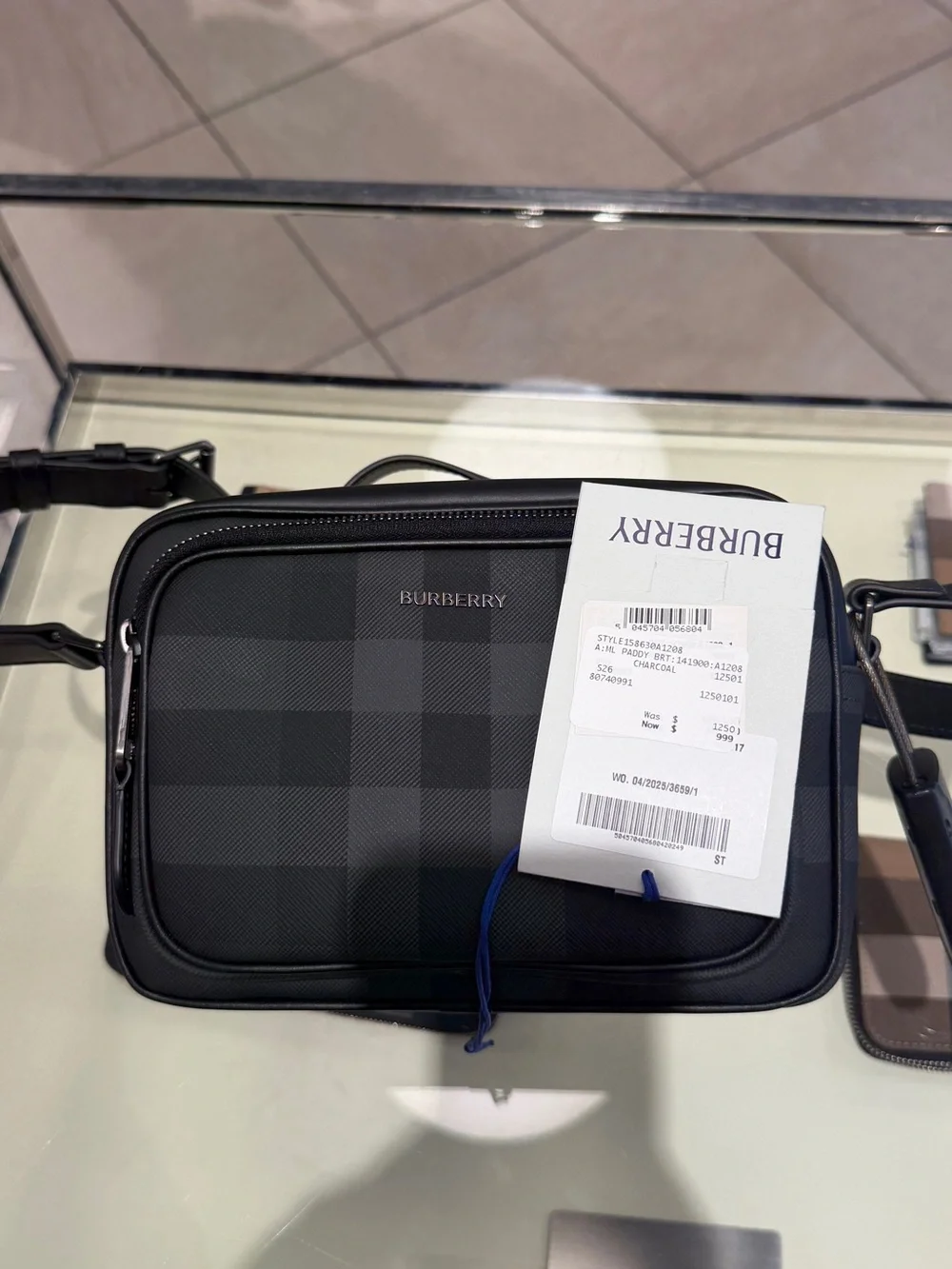 Burberry Black charcoal Check Leather Messenger Bag